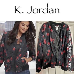NEW K. Jordan Black Floral Bomber Jacket Size 3X